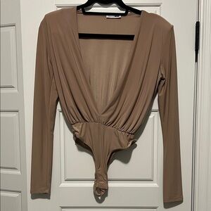 Fashion Nova Tan V-Neck Bodysuit